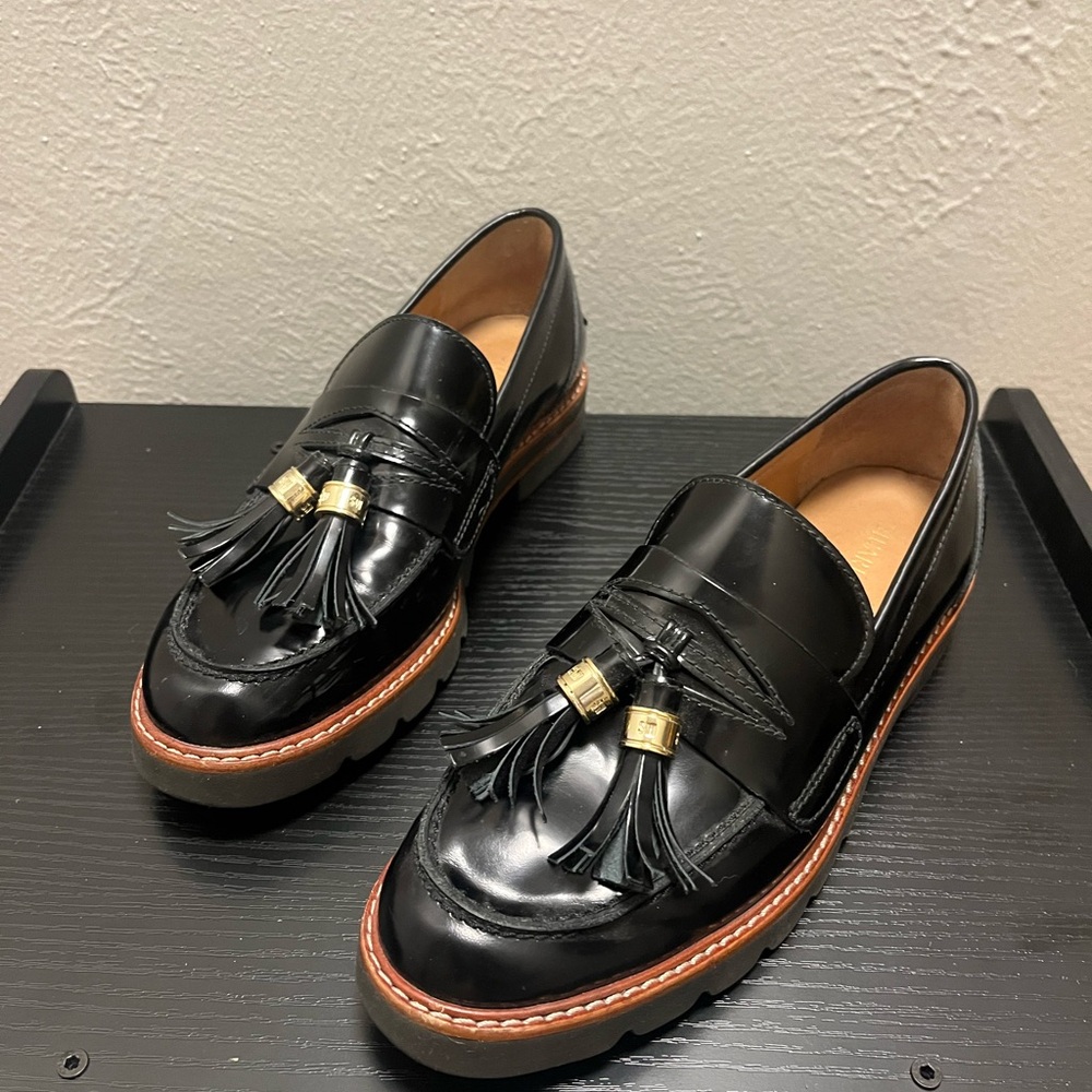 Stuart Weitzman Black Mila Patent Tassel Loafers